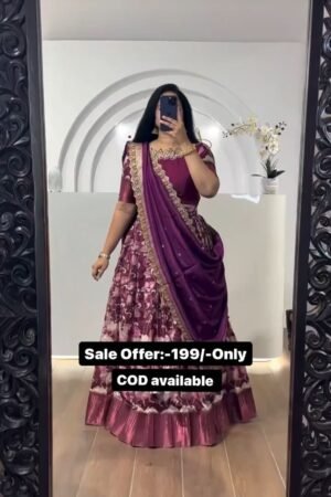 Purple Color Printed Lehenga Choli For Weddng Wear