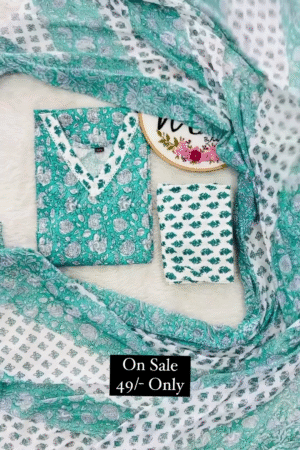 Round Neck Designer Cotton Salwar With Dupatta For Women