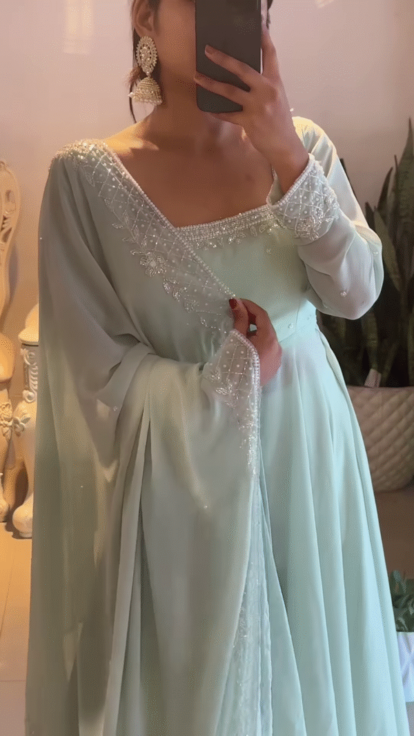 Beautiful Sky Blue Color Real Mirror Work Anarkali Suit – A Stunning Blend of Elegance and Tradition - nehaff.com