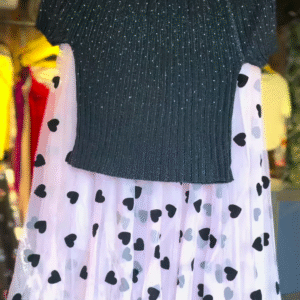 Black Glitter Top with Pink Heart Net Skirt – Magical Glam Co-ord Set - nehaff.com