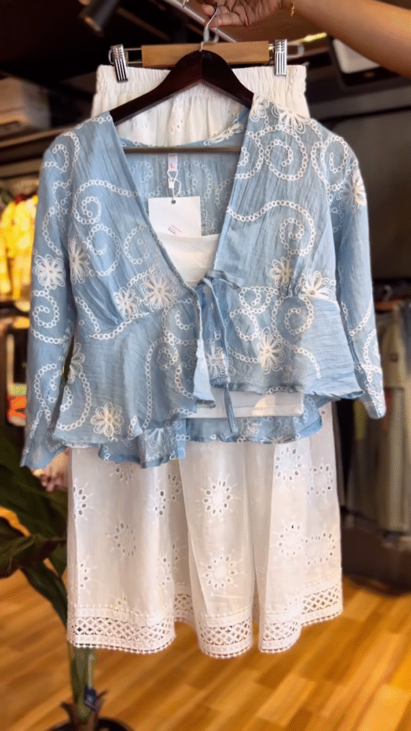 Bluebell Whispers: Boho Eyelet Co-Ord Set - nehaff.com