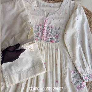 Blush Bloom: Ivory Embroidered Anarkali Set - nehaff.com