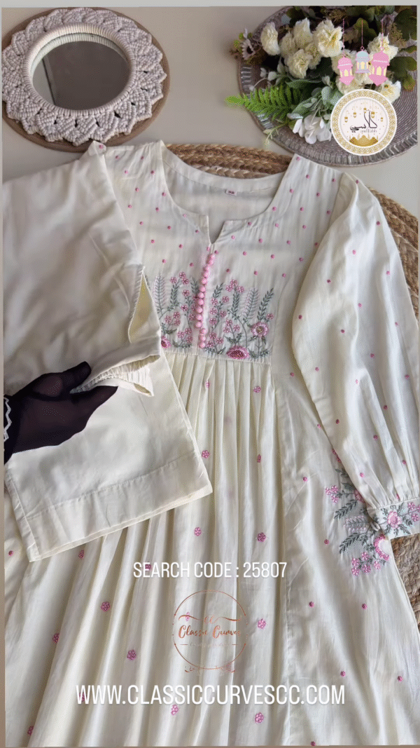 Blush Bloom: Ivory Embroidered Anarkali Set - nehaff.com