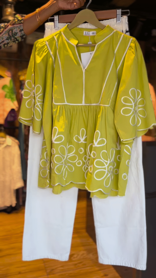 Citrus Pop: Lime Green Peplum Co-Ord Set - nehaff.com