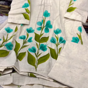Cream Hand-Painted Floral Kurti with Pant – Elegant Ethnic Wear Set - nehaff.com