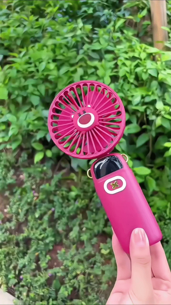 Cute Bear-Themed Rechargeable Mini Handheld Fan with Digital Display – Portable USB Fan with Powerful Airflow, Multiple Speed Settings, and... -...