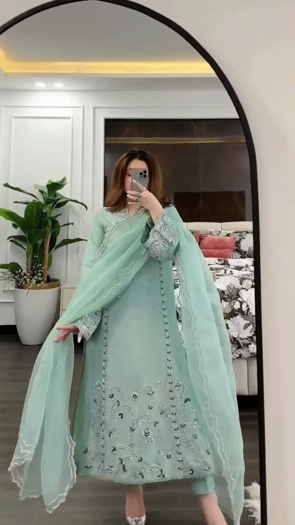 Elegant Blue & Grey Georgette Embroidery Sequence Salwar Suit – A Perfect Blend of Tradition and Glamour - nehaff.com