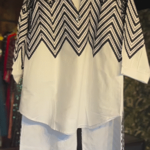 🖤✨ Elegant Monochrome Zigzag Embroidered Co-Ord Set (2-Piece) - nehaff.com