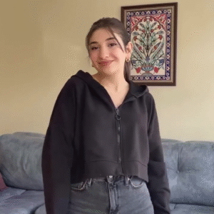 Everyday Edge – Cropped Zip-Up Hoodie with High-Waisted Grey Jeans (Multicolor Available) - nehaff.com