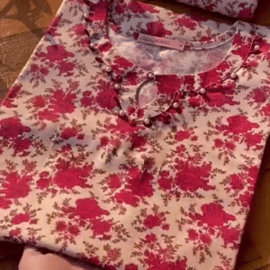 Floral and Paisley Printed Soft Cotton Nightwear Set for Women – Stylish Neck Designs with Delicate Lace and Bead Detailing – Comfortable and... -...