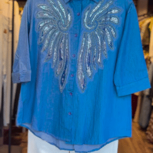 Midnight Wings Embellished Denim Shirt with Sequin Detailing - nehaff.com