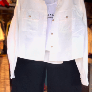🖤🤍 Monochrome Street Style Co-Ord Set – Shirt, Tee & Wide-Leg Pants (3-Piece Set) - nehaff.com