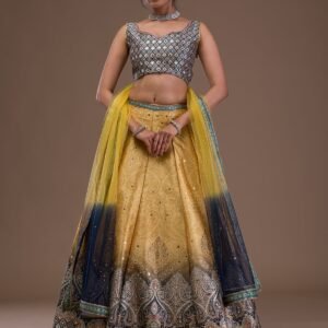 Mustard Mirrorwork Banarasi Readymade Lehenga