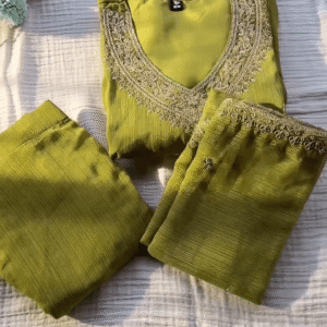Olive Green Ethnic Suit Set for Women with Intricate Embroidery on Neckline, Premium Quality Fabric, Comfortable Fit – Perfect for Festive &... -...