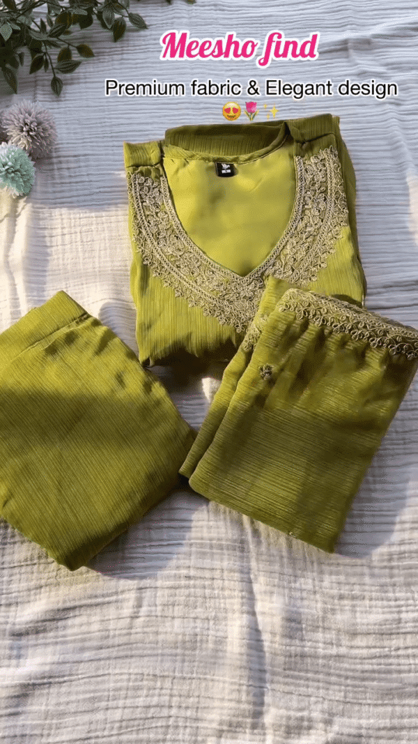 Olive Green Ethnic Suit Set for Women with Intricate Embroidery on Neckline, Premium Quality Fabric, Comfortable Fit – Perfect for Festive &... -...