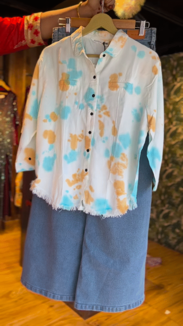 Pastel Tie-Dye Shirt with Denim Culottes – Street Style Co-ord Set - nehaff.com
