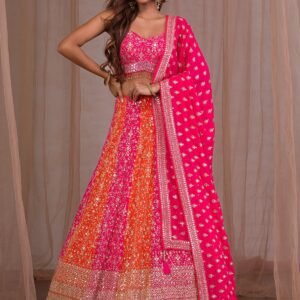 Pink Zariwork Georgette Readymade Lehenga