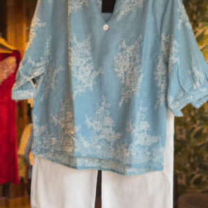 Sky Bloom: Powder Blue Embroidered Co-Ord Set - nehaff.com