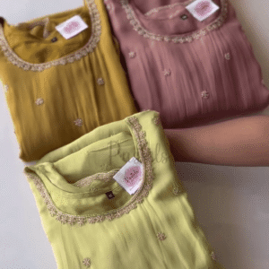 Soft Cotton and Silk Blend Straight Kurti Collection Featuring Intricate Embroidery, Delicate Floral and Paisley Prints, and Subtle Lace...