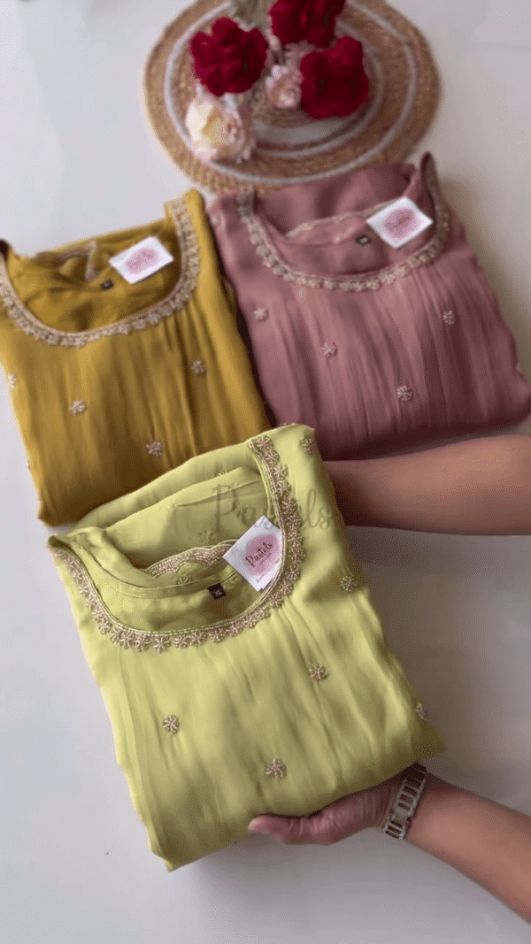 Soft Cotton and Silk Blend Straight Kurti Collection Featuring Intricate Embroidery, Delicate Floral and Paisley Prints, and Subtle Lace...