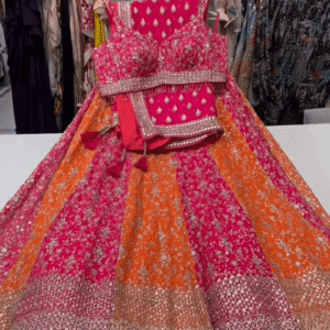 Stunning Pink and Orange Bridal Lehenga Choli Set with Heavy Sequin and Zari Embroidery, Mirror Work Detailing, and Designer Tassel Accents –... -...