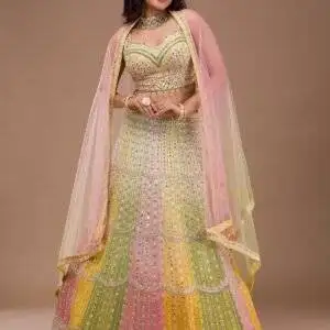 Yellow Mirrorwork Georgette Readymade Lehenga
