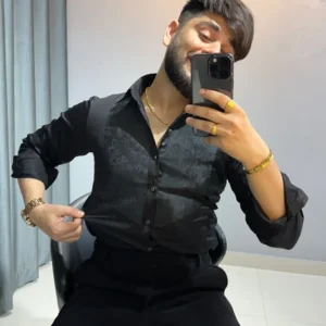 Luxury Black Designer Shirt for Men | Gold Embroidered Partywear Shirt