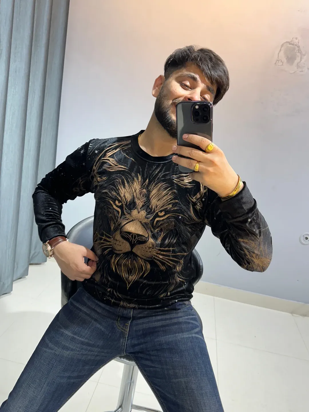 Luxury Black Tiger Designer Shirt for Men | Gold Embroidered Partywear Shirt White