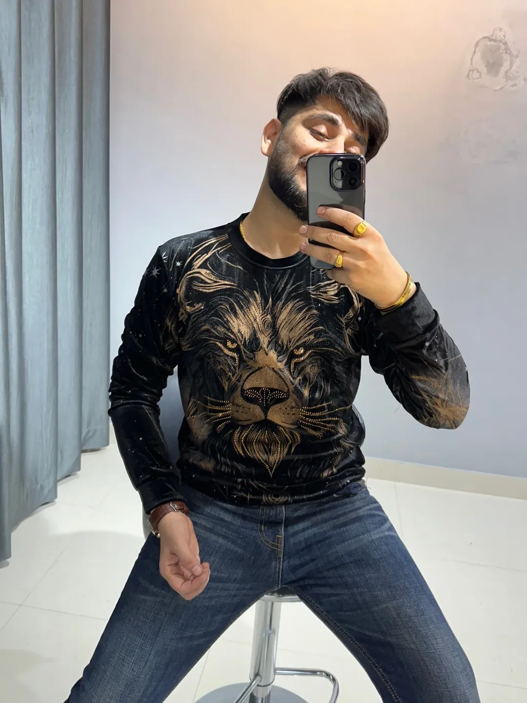 Luxury Black Tiger Designer Shirt for Men | Gold Embroidered Partywear Shirt White - Image 3