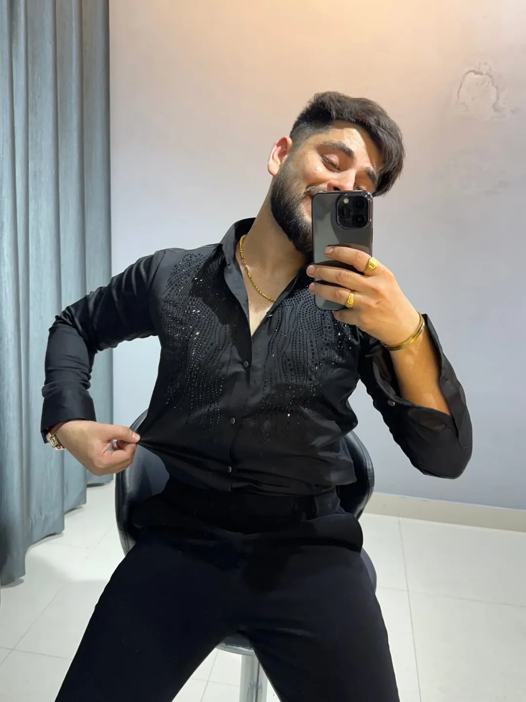 Luxury Black Designer Shirt for Men | Gold Embroidered Partywear Shirt - Image 3