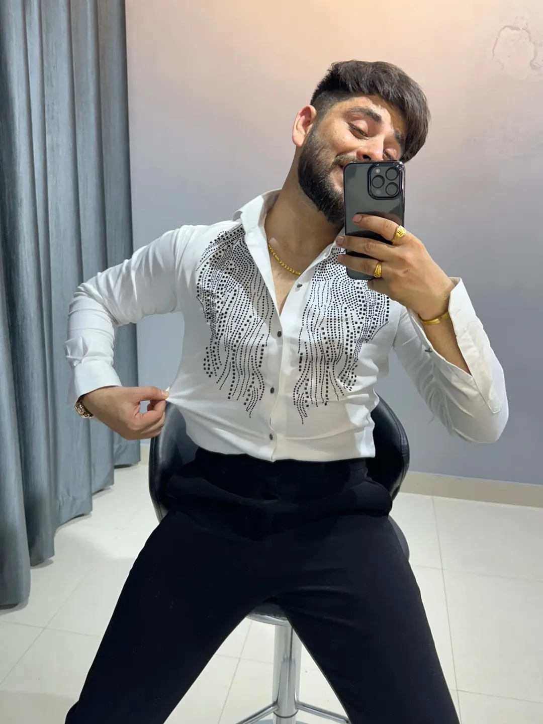 Luxury Black Designer Shirt for Men | Gold Embroidered Partywear Shirt - Image 4