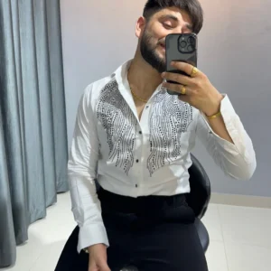 Luxury Black Designer Shirt for Men | Gold Embroidered Partywear Shirt