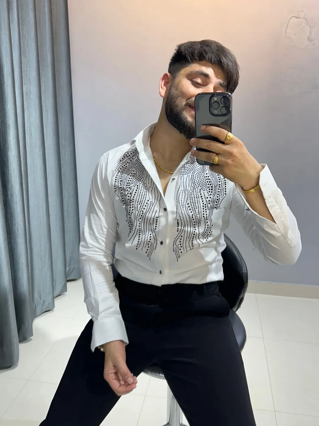 Luxury Black Designer Shirt for Men | Gold Embroidered Partywear Shirt