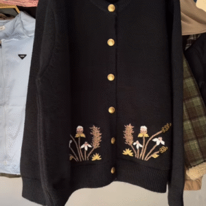 Black Floral Embroidered Button Cardigan – Luxe, Versatile, and Effortlessly Elegant 🌼✨
