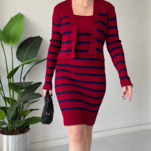 Striped Knit Co‑ord Dress Set – Chic, Stretchy, and Ready to Dress Up or Down
