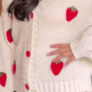 Whimsical Knitwear Collection 🍓🧶✨ – Strawberry, Furry Beige & Abstract Cream Variants