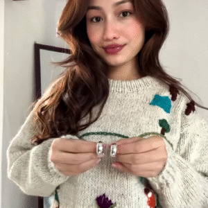 Whimsical Nature-Embroidered Knit Sweater 🌞🦊🌼 – Beige Base with Colorful Storybook Detailing