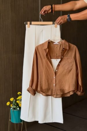 Aesthetic Pair Women’s Co-ord Set with Shirt and Wide Leg Bottom