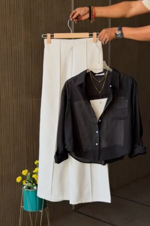 Aesthetic Pair Women’s Co-ord Set with Shirt and Wide Leg Bottom