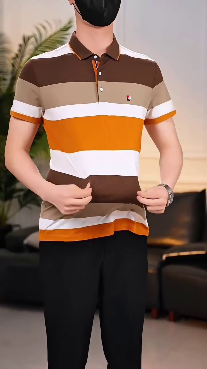 Men Striped Polo Collar T-shirt - Image 9