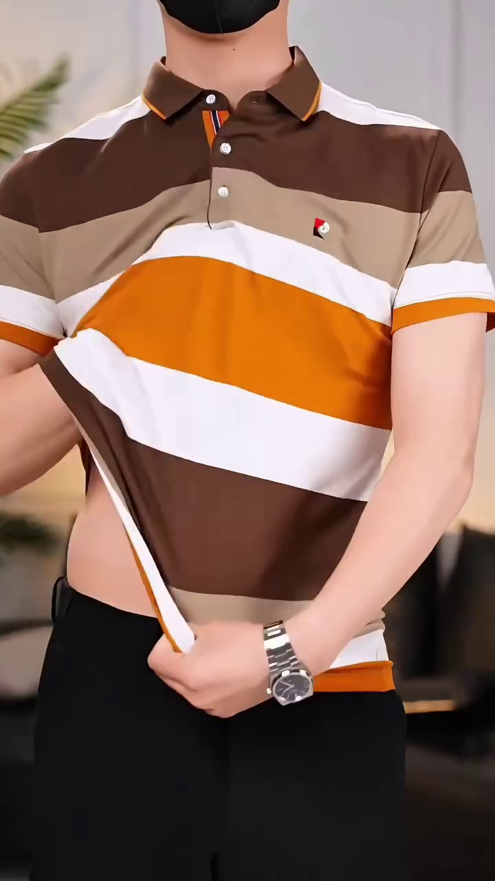 Men Striped Polo Collar T-shirt - Image 8