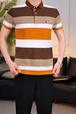Men Striped Polo Collar T-shirt