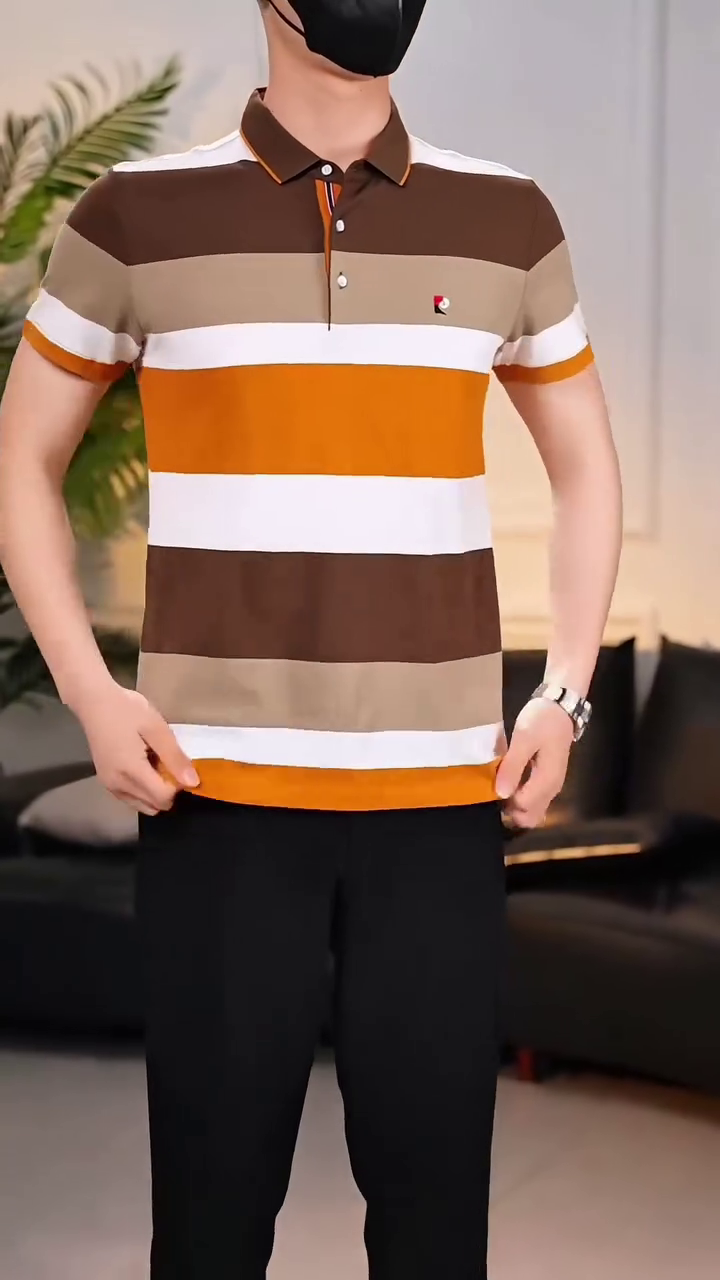Men Striped Polo Collar T-shirt