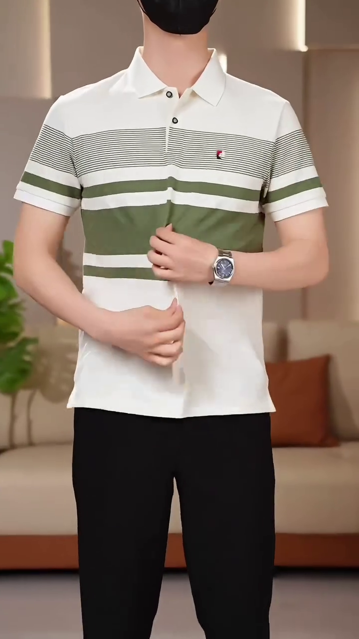 Men Striped Polo Collar T-shirt - Image 6
