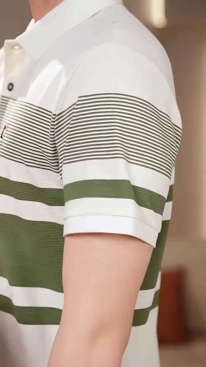 Men Striped Polo Collar T-shirt - Image 5