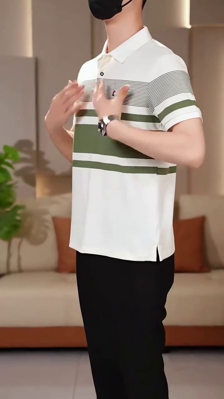 Men Striped Polo Collar T-shirt - Image 4