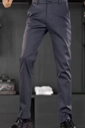 Men Charcoal Grey Plain Slim Fit Trousers