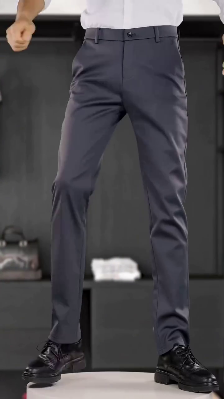 Men Charcoal Grey Plain Slim Fit Trousers