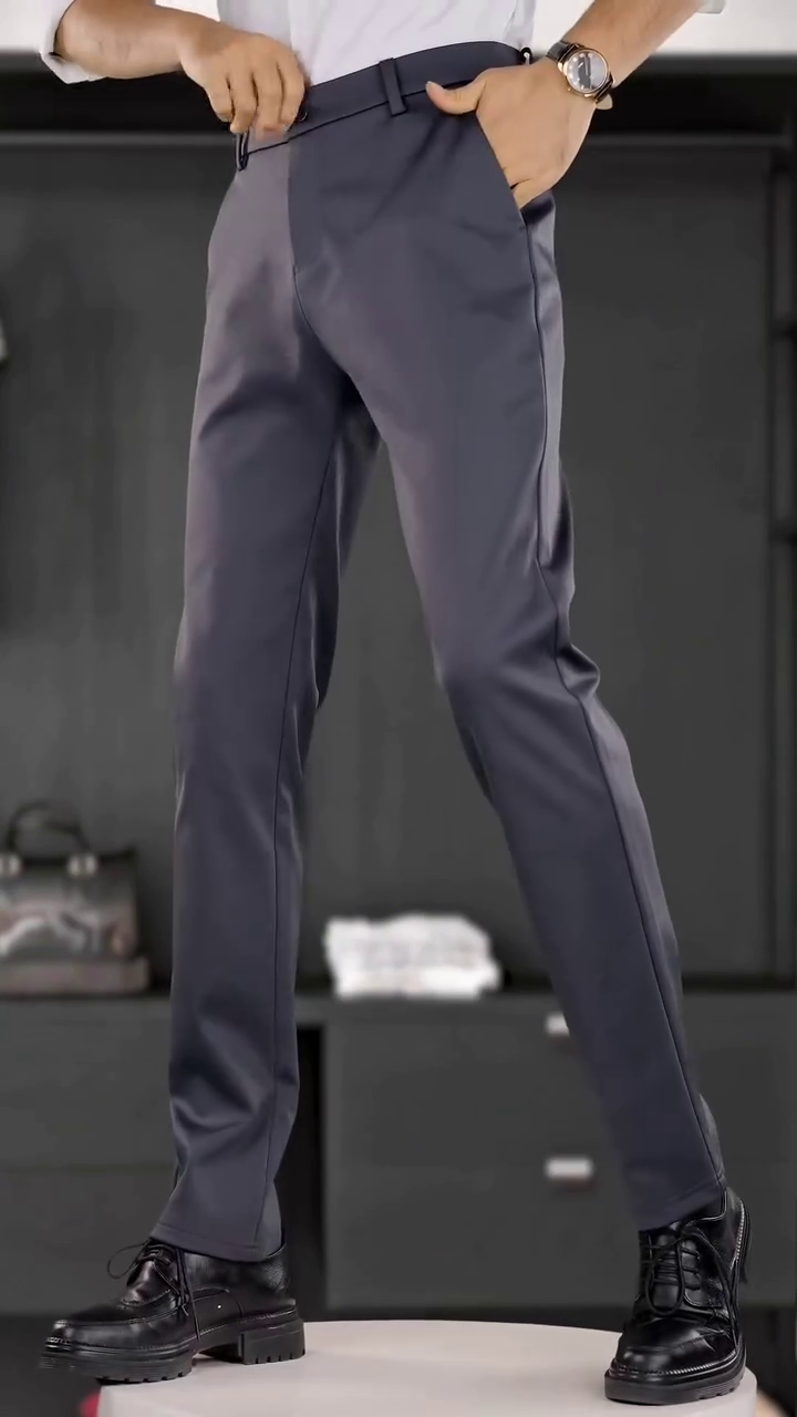 Men Charcoal Grey Plain Slim Fit Trousers - Image 13