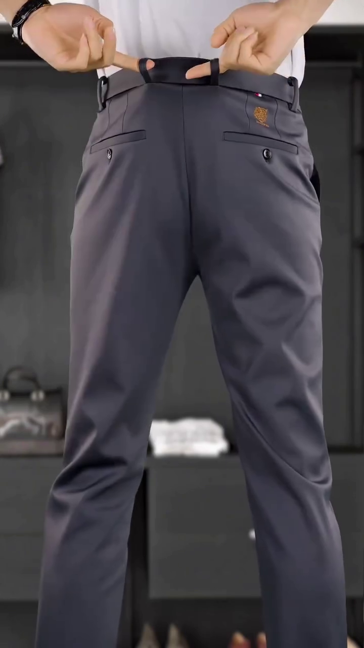 Men Charcoal Grey Plain Slim Fit Trousers - Image 11